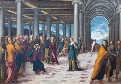 Kristus a cizoložnice, c. 1545-48 (olej na plátně) od Jacopo Robusti Tintoretto