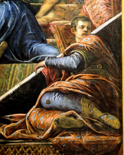 Dóže Niccolo da Ponte přijímající olivovou ratolest z Benátek, Jacopo Robusti známý jako Tintoretto (1518-1594), Detail, Sala del Maggior Consiglio (síň Velké rady), Palazzo Ducale, Benátky od Jacopo Robusti Tintoretto