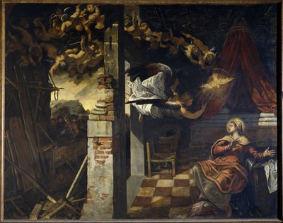 Zvěstování. Obraz Jacopo Robusti, známý jako Le Tintoretto (Il Tintoretto) (1518-1594) od Jacopo Robusti Tintoretto