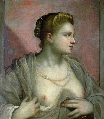Portrét ženy odhalující svá ňadra, kolem roku 1570 od Jacopo Robusti Tintoretto