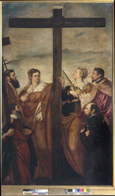 Svatí Helena, Barbara, Andrew, Macarius, další svatý a oddaný uctívají kříž, kolem roku 1560 (olej na plátně) od Jacopo Robusti Tintoretto