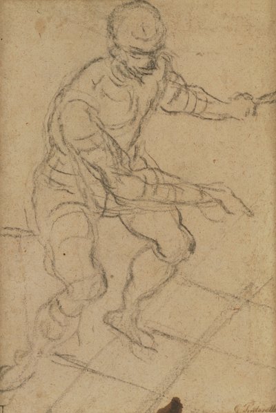 Sedící muž při pohledu shora (černá křída na papíře) (obrácená strana) (viz 160813 pro zadní stranu) od Jacopo Robusti Tintoretto