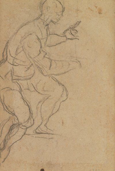 Sedící muž při pohledu zdola (černá křída na papíře) (verze) (viz 160812 pro recto) od Jacopo Robusti Tintoretto