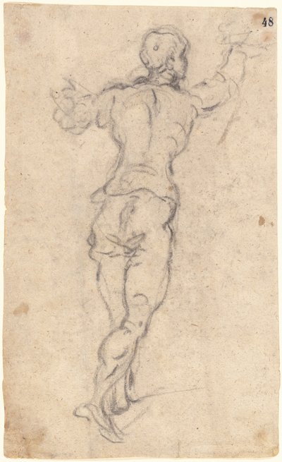 Kráčející mladík se zdviženýma rukama při pohledu zezadu od Jacopo Tintoretto