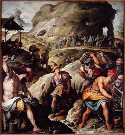 Těžba rudy z dolu (malba od Jacopo Zucchi