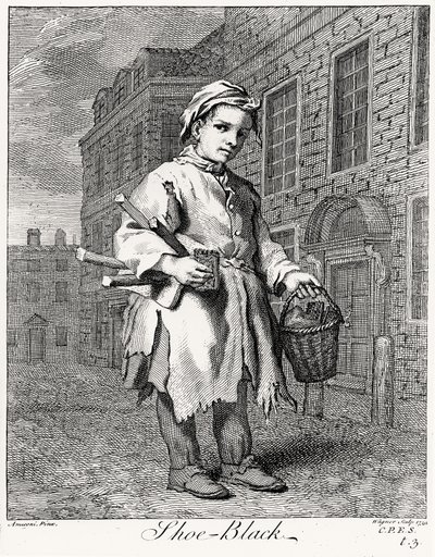 The Shoe Black, vyrytý Wagner, 1739 od Jacopo after Amiconi