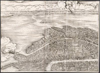 Pohled na Benátky [levý horní blok], 1500. od Jacopo de Barbari