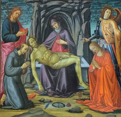 Depozice a svatí od Jacopo del Sellaio