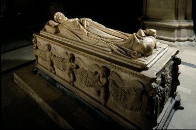 Památník Ilaria del Carretto z rodiny markýze ze Savony. Detail. Mramorová socha od Jacopo della Quercia