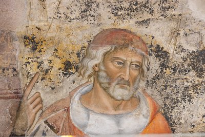 Portrét Isocrates nebo Demosthenes, detail z alegorie rétoriky (freska) od Jacopo di Cione