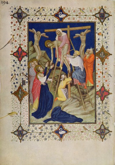 MS 11060-11061 Křížové hodiny: Nešpory, sestup z kříže od Jacquemart de Hesdin