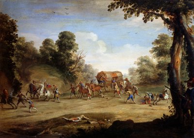 Život vojáka, vyhození kočáru (olej na mědi) od Jacques (after) Callot