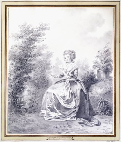 Portrét Elisabeth Louise Vigee-Lebrun čte dopis sedící v zahradě (černá křída) od Jacques Antoine Marie Lemoine