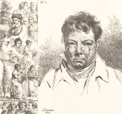 Autoportrét a jiné hlavy, 1819 (litografie) od Jacques Antoine Marie Lemoine