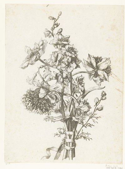 Kytice se sasankami, hyacintem a delphinium Diverse Fleurs mises en Boucquets (název série) od Jacques Bailly (I)
