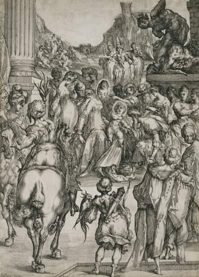 Klanění tří králů, kolem 1614-17 (lept s rytinou) od Jacques Bellange