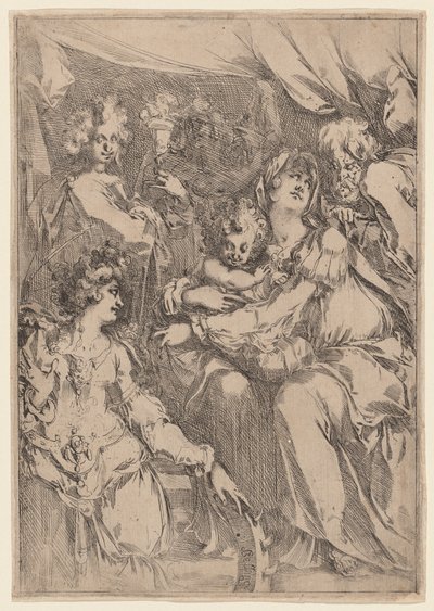 Svatá rodina se svatou Kateřinou, svatým Janem Evangelistou a andělem, 16121616. od Jacques Bellange