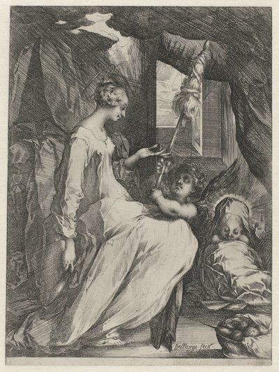 Panna Maria točící se s Ježíškem a andělem Marie s dítětem a andělem, který drží palici od Jacques Bellange