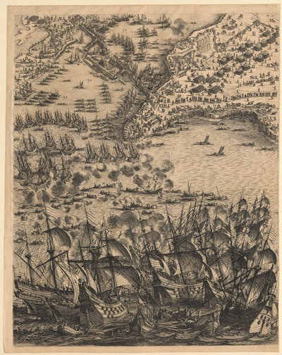 2. Deska dole uprostřed z díla „Obléhání La Rochelle“ od Jacques Callot