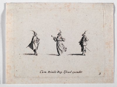 Dáma muzicírující a dva kavalíři, z ... (rytina) od Jacques Callot