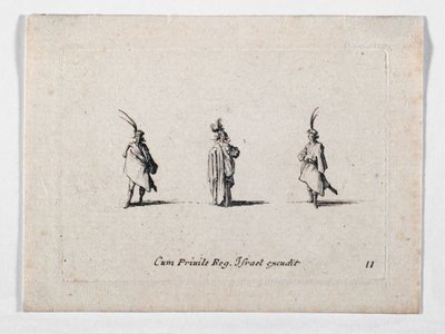 Dáma s dlouhým kabátcem a dvěma kavalíry, od ... (rytina) od Jacques Callot
