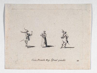 Dáma s lahví vína a dvěma kavalíry, od ... (rytina) od Jacques Callot