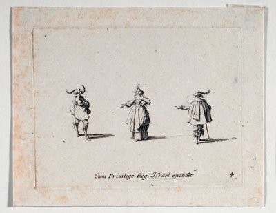 Dáma s nataženou rukou a dva kavalíři, od ... (rytina) od Jacques Callot