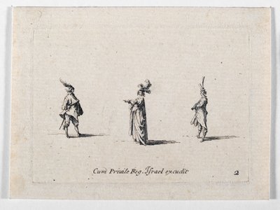 Dáma s kloboukem s plnovousem a dva kavalíři, z ... (rytina) od Jacques Callot