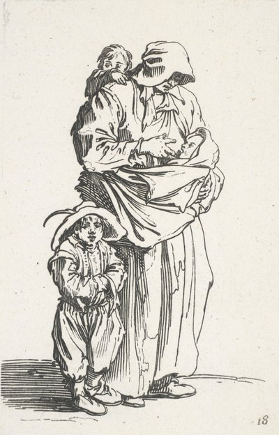 Matka a její tři děti z The Beggars (La mere et ses trois enfants) od Jacques Callot