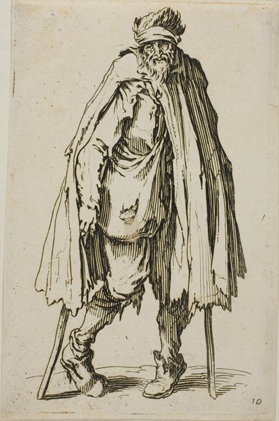 Žebrák opírající se o hůl, talíř devatenáctý z The Beggars od Jacques Callot