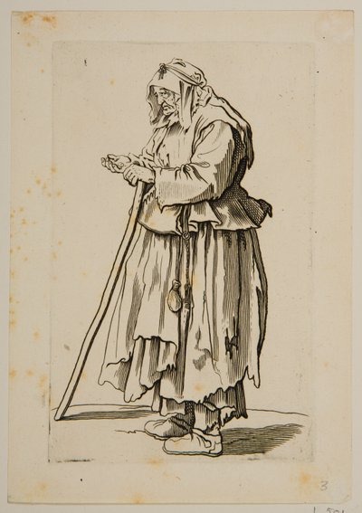 Žebrácká žena přijímající almužnu (lept) od Jacques Callot
