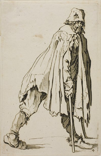 Žebrák o berlích nosí klobouk, deska čtyři z The Beggars od Jacques Callot