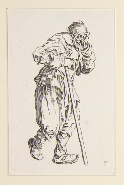Žebrák opřený o hůl, z The Beggars od Jacques Callot