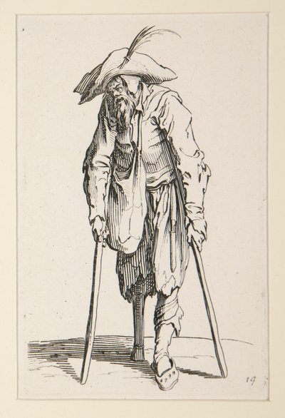 Žebrák s dřevěnou nohou, z The Beggars (Le mendiant a la jambe de bois) od Jacques Callot
