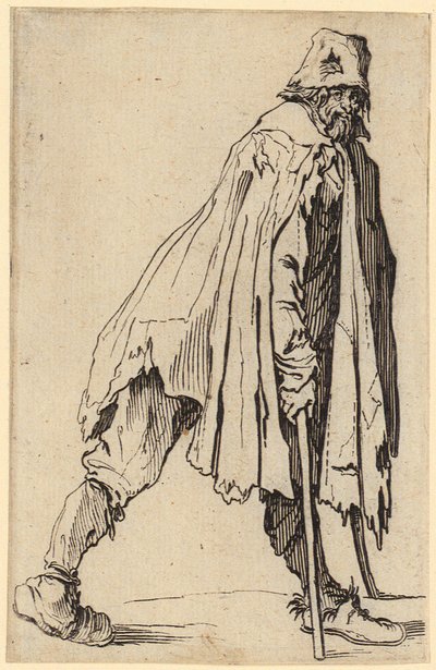 Žebrák s berlemi a kloboukem, list 4 ze série „Žebráci“ od Jacques Callot