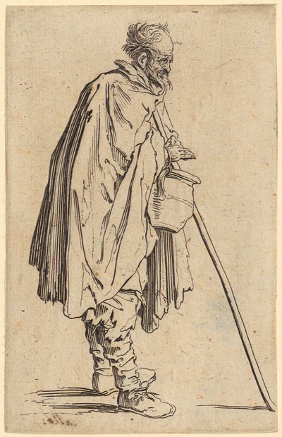 Žebrák s džbánem, list 6 ze série „Žebráci“ od Jacques Callot