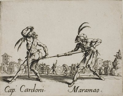 Kapitán Cardoni - Maramao, talíř 22 od Balli di Sfessania od Jacques Callot