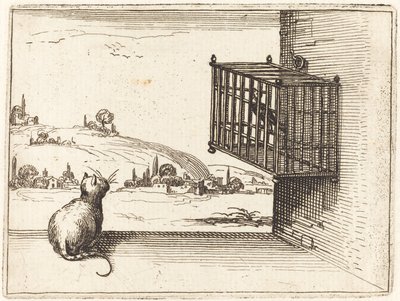 Kočka sleduje ptáka v kleci od Jacques Callot