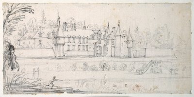 Chateau de Chantelou, v údolí Orge, mezi Linas a Chestres (černá křída na papíře) od Jacques Callot