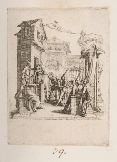 Kristus přinesl Kaifovi, ne. 7 z 11 od La Petite Passion od Jacques Callot