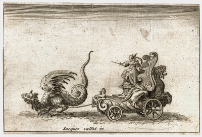 Combat a la barriere: Vůz tažený drakem... (rytina) od Jacques Callot