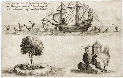 Combat a la barriere: vstup pana hraběte de Brionne, velkého komořího jeho výsosti Karla IV. Lotrinského... (rytina) od Jacques Callot