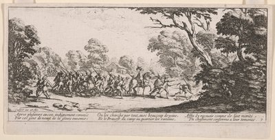 Discovery of the Malefactors, ilustrace z The Large Miseries of War od Jacques Callot