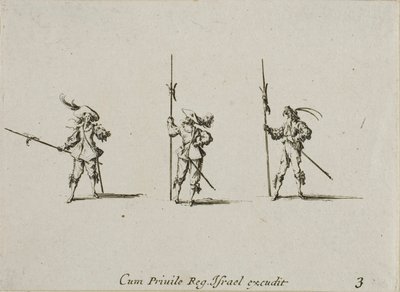 Cvičení s halapartnami, třetí deska z knihy Vojenská cvičení od Jacques Callot