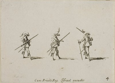 Vrták s mušketou, deska čtyři z Vojenských cvičení od Jacques Callot