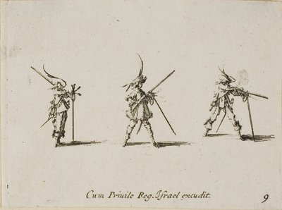 Střelba z muškety, deska devět z Vojenských cvičení od Jacques Callot