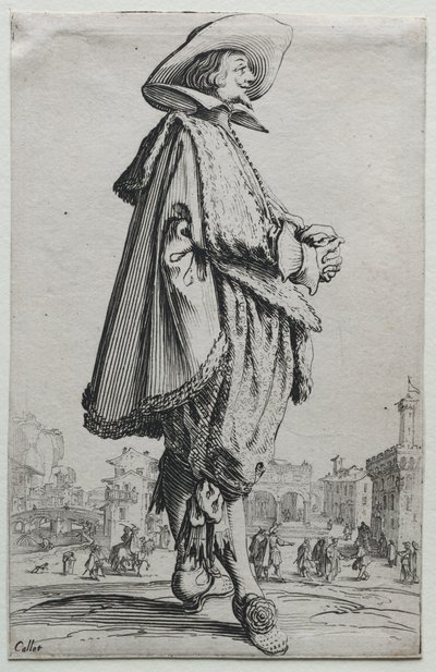 Gentleman stojící v profilu se sepjatýma rukama. od Jacques Callot