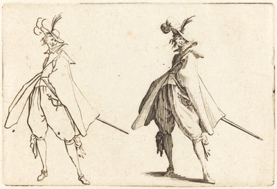 Gentleman ve velkém plášti, pohled zepředu od Jacques Callot