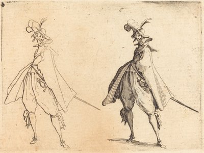 Gentleman ve velkém plášti, pohled zepředu od Jacques Callot