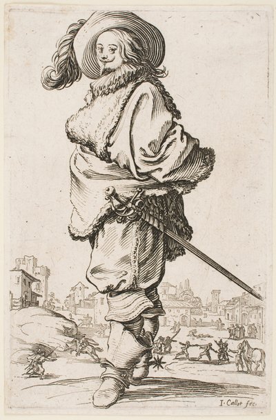 Gentleman v plášti lemovaném kožešinou, ze série „The Nobility of Lorraine“ od Jacques Callot